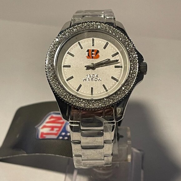 Cincinnati Bengals NFL Jack Mason Women's Rhinestone Stainless-Steel Watch NEW - Picture 1 of 6